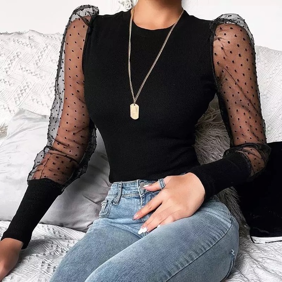 Mesh Polka Dot Sleeve Bodysuit - Picture 2 of 4